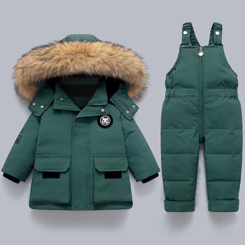 Kids' Winter Coat & Bib-Overalls Set | Insulated Fur-Trim Hood | Durable Warm Fabric | Easy Dressing Closure