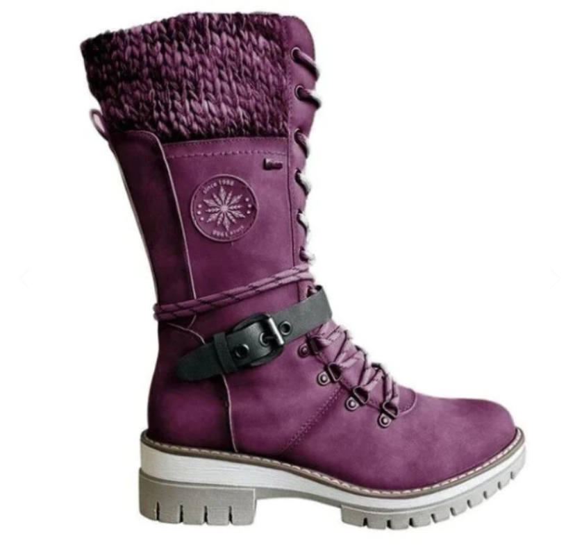 Women’s Knee-High Winter Boots | Water-Repellent PU Leather & Cotton Lining | Non-Slip Sole & Buckle Strap | Warmth and Traction