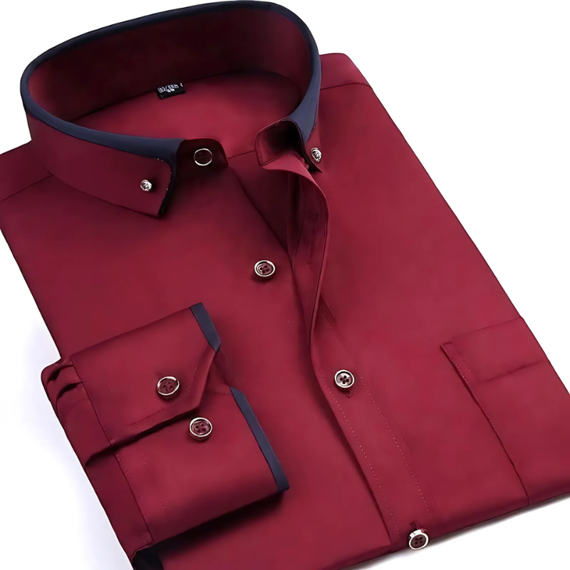 Men's Long-Sleeve Dress Shirt | Contrast Collar & Cuff Detail | Premium Cotton Comfort | Versatile Style