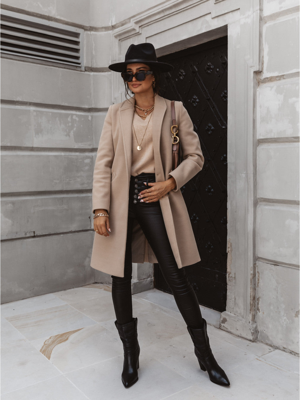 Women’s Knee-Length Coat | Notch Lapel & Single Button Closure | Durable Polyester | Autumn Winter Wear