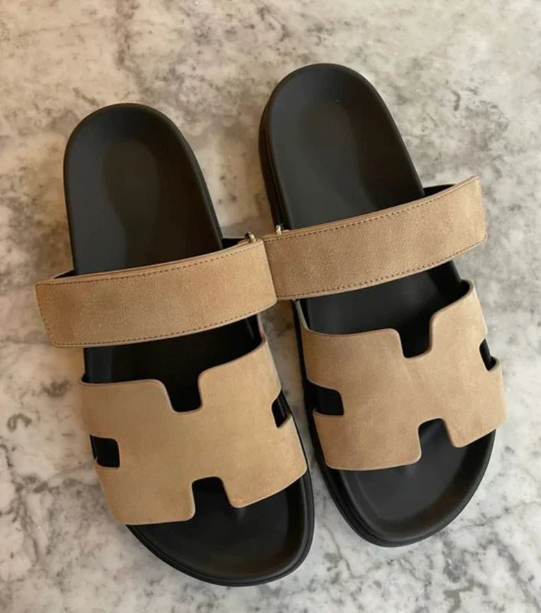 Women’s Slip-On Sandals | Dual Wide Straps with H-Cutout Design | Premium Soft Materials | Comfortable Fit