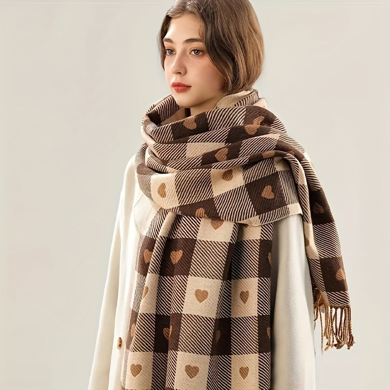 Plaid Knit Scarf | Thick Warm | Cozy Cold-Weather Wear | Polyester