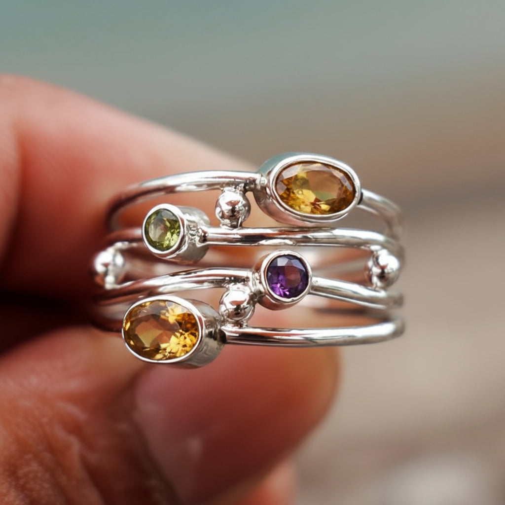 Customizable Silver Birthstone Wrap Ring with Zircon Accents