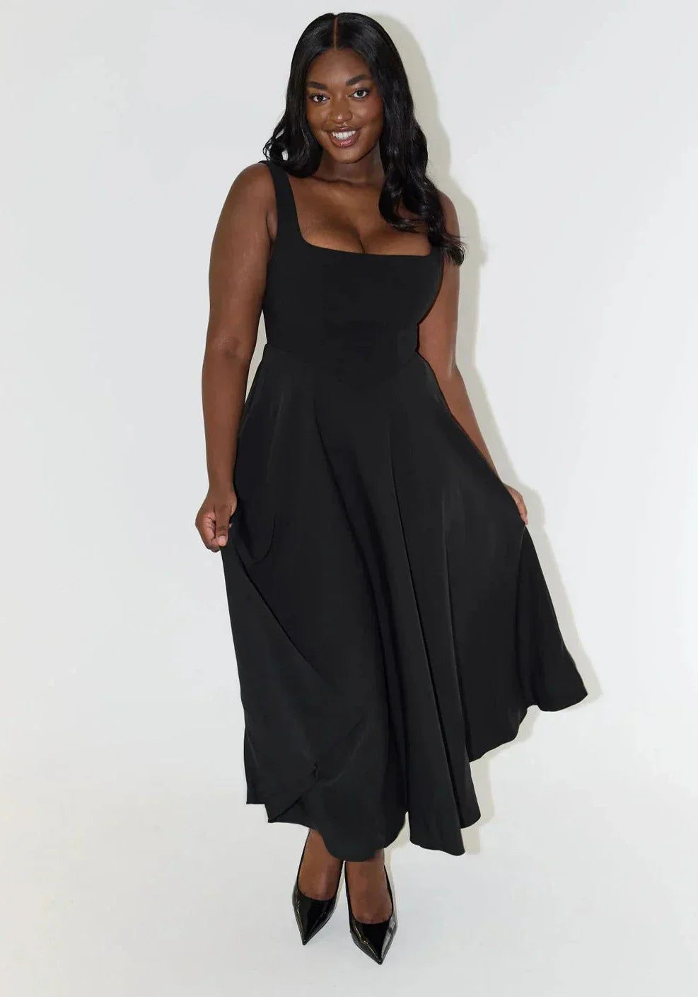 Women’s Midi Dress | High Waist & Square Neckline | Polyester Fabric | Comfortable Fit