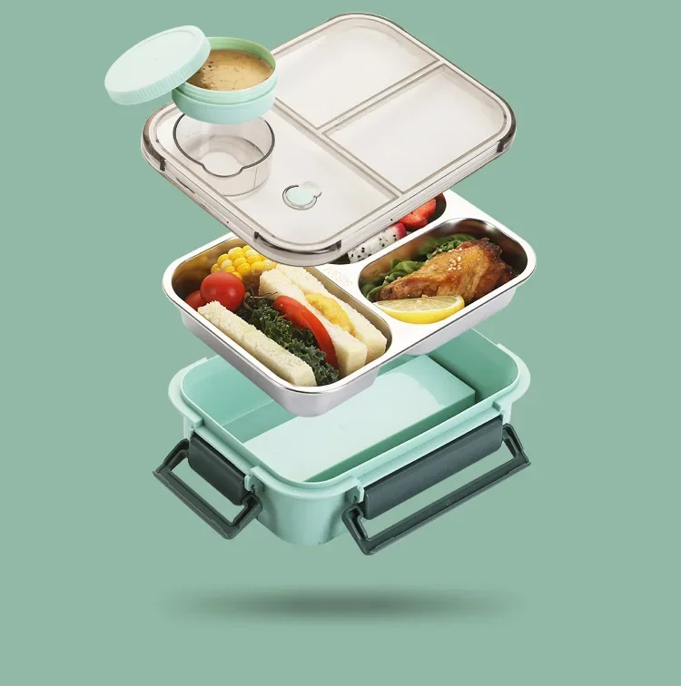 Insulated Lunch Box | Three-Compartment Design | Leak-Proof Lid | Compact & Portable