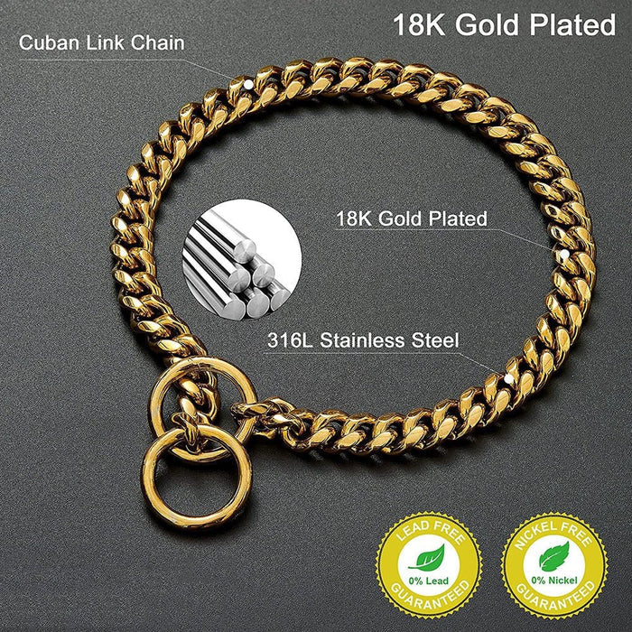 Heavy Duty Stainless Steel Dog Collar Chain in Black and Gold