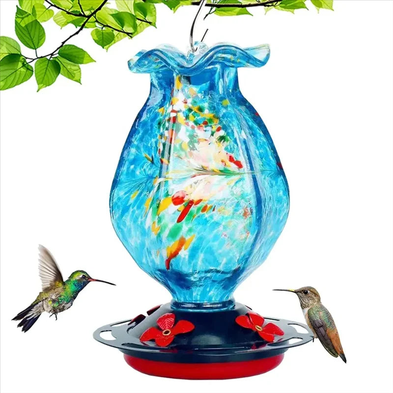 Artisan Glass Bird Feeder with Ocean Blue Design