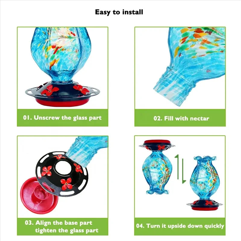 Artisan Glass Bird Feeder with Ocean Blue Design