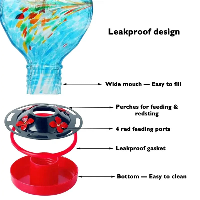 Artisan Glass Bird Feeder with Ocean Blue Design
