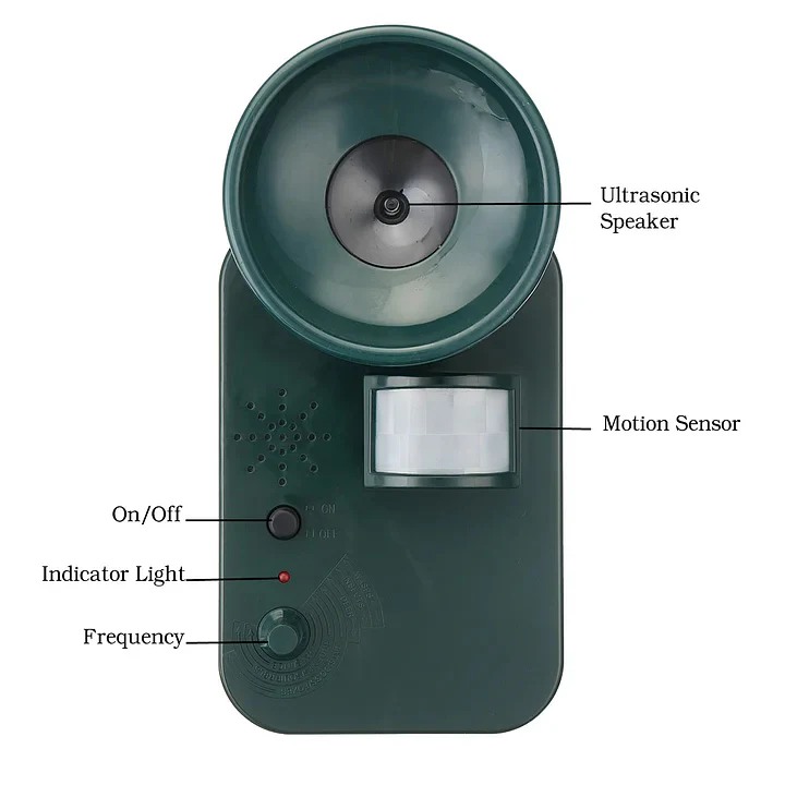 5000sqft Battery-Powered Ultrasonic Animal Deterrent with Motion Sensing