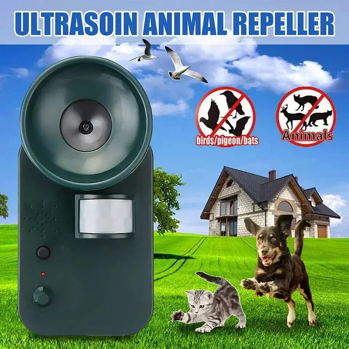 5000sqft Battery-Powered Ultrasonic Animal Deterrent with Motion Sensing