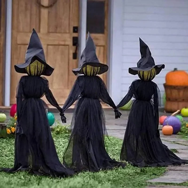 Set of 3 Halloween Decor for Indoors and Outdoors - Sound-Activated Witch