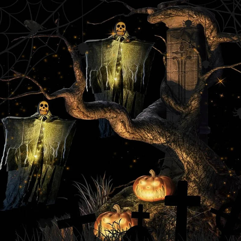 Set of Two Spooky Outdoor Halloween Skull Decorations