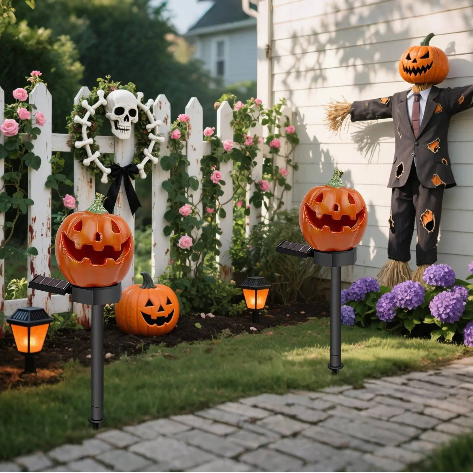 Pumpkin Shaped Pathway Lights for Halloween Decoration