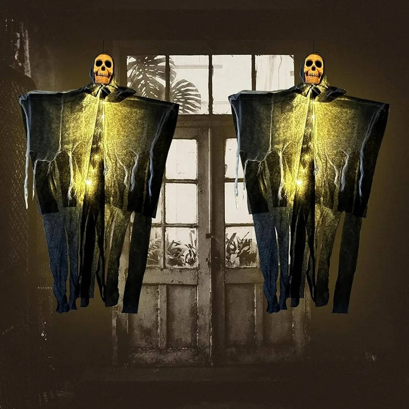Set of Two Spooky Outdoor Halloween Skull Decorations