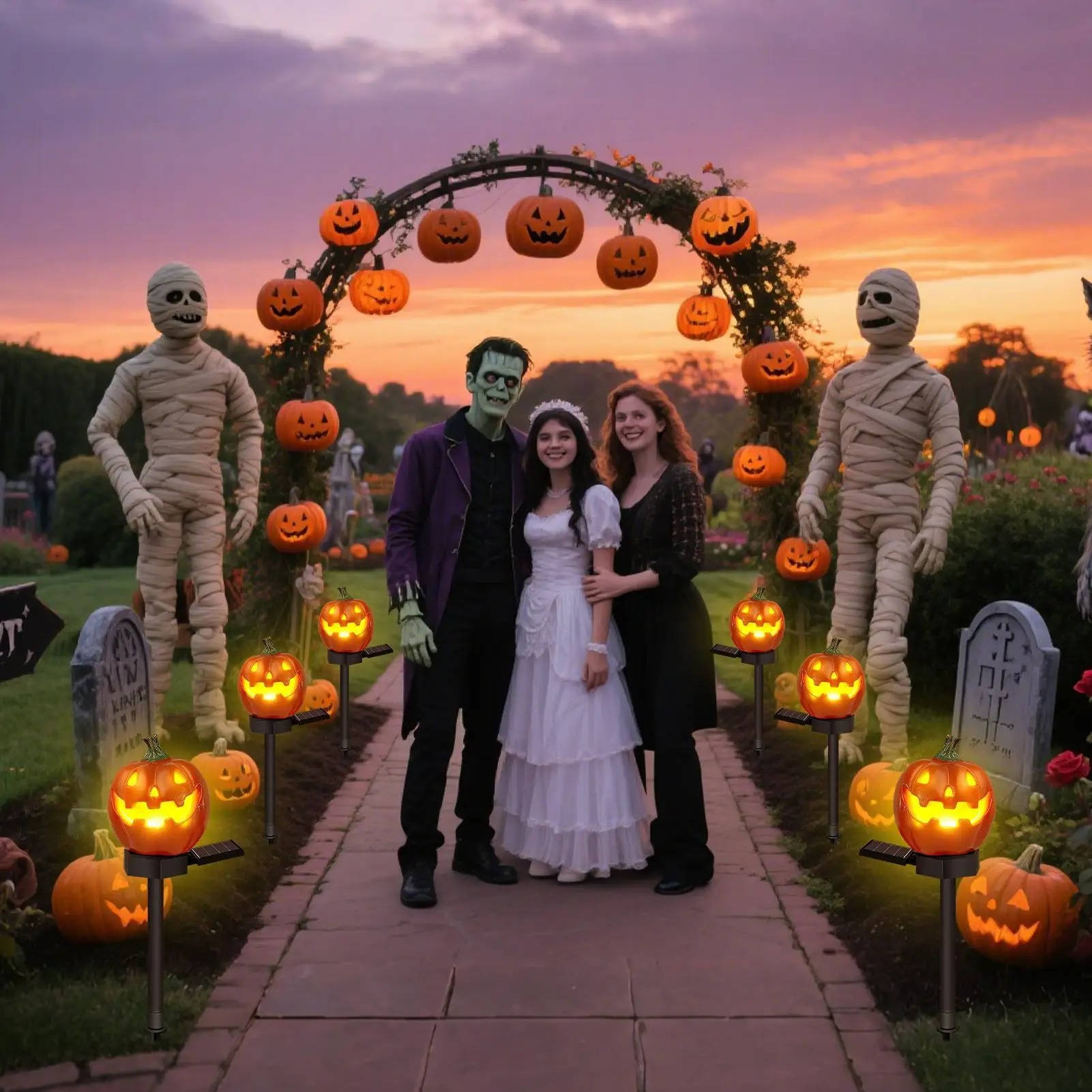 Pumpkin Shaped Pathway Lights for Halloween Decoration