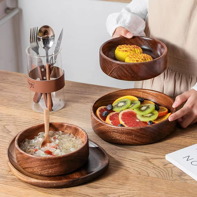 Natural Wooden Serving Bowls for Snacks and Meals