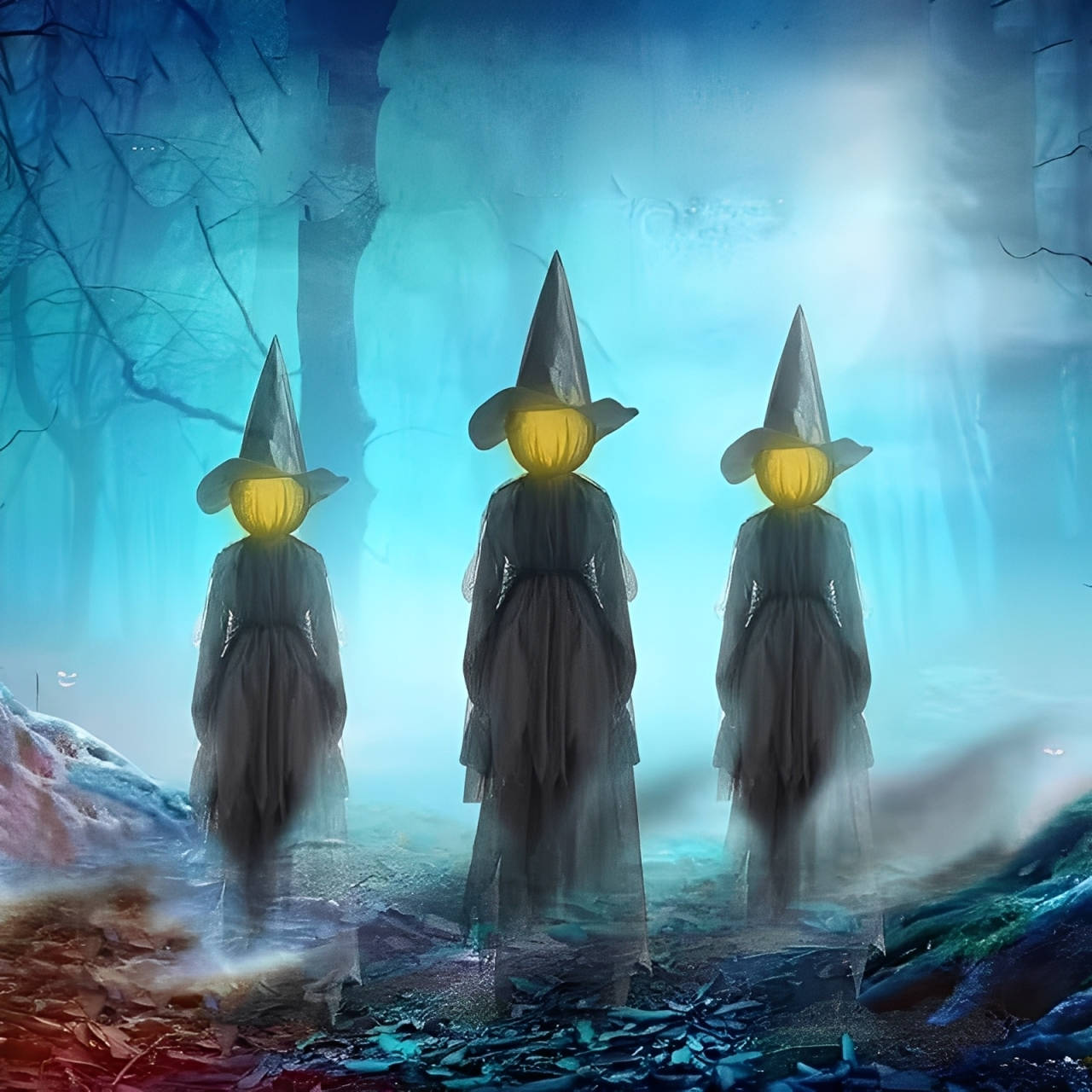 Set of 3 Halloween Decor for Indoors and Outdoors - Sound-Activated Witch