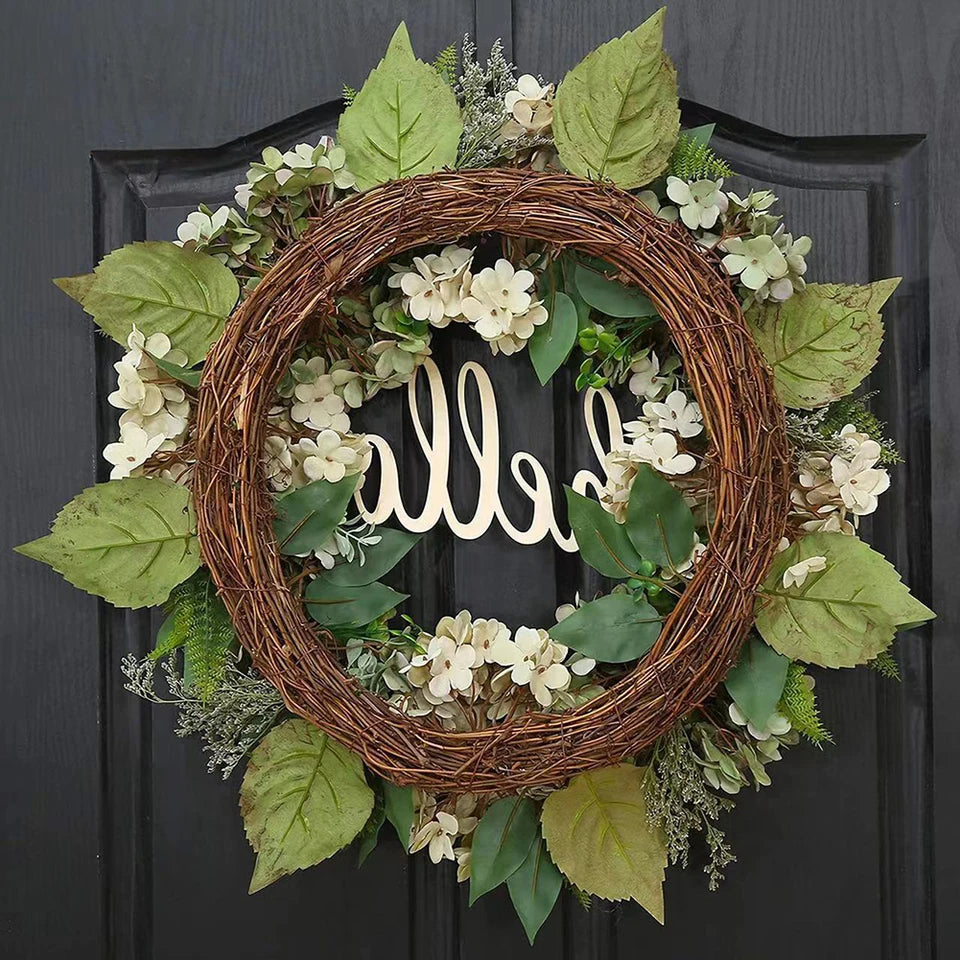 Hello Sign Green Hydrangea Wreath Decoration