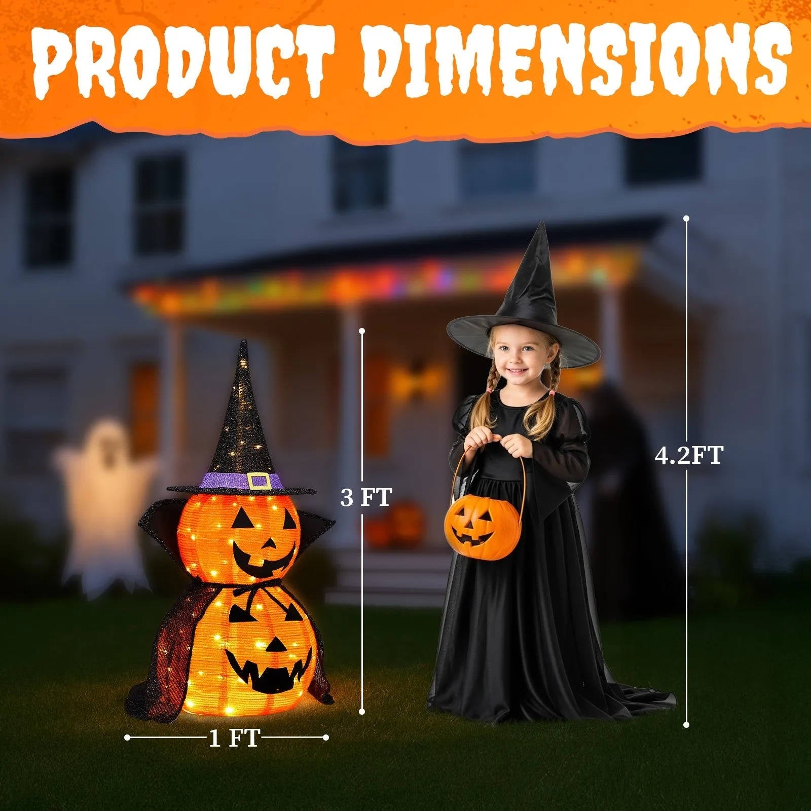 Set of 2 3ft Illuminated Halloween Pumpkin Decorations for Indoors & Outdoors