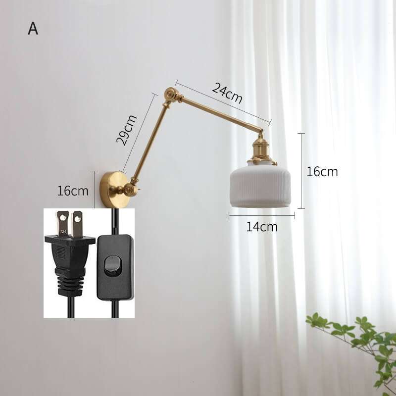 Swing Arm Ceramic Wall Lamp with Copper Arm Elegance