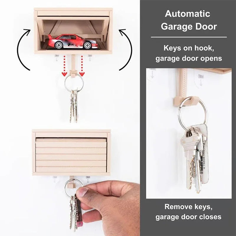 Wall-Mounted Key Holder in the Shape of a Fun Car Garage