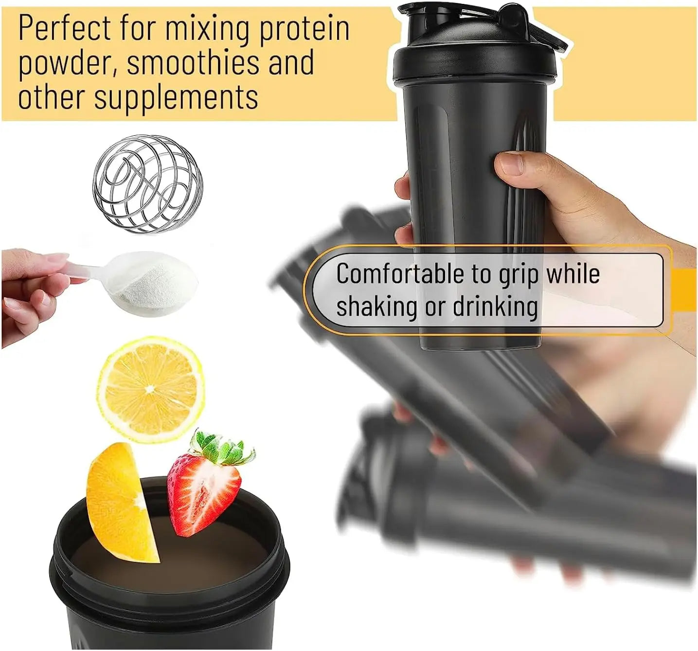 600ml No-Spill Fitness Mixer Bottle with Stainless Steel Ball