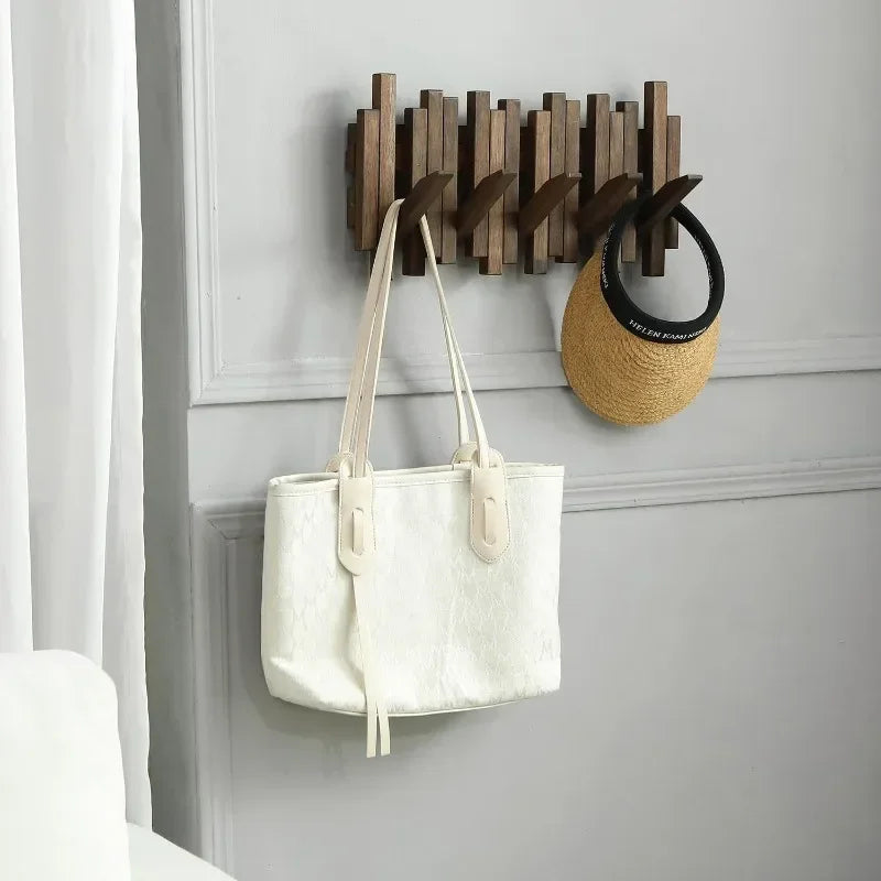 Wall-Mounted Coat Rack with Natural Wood Flip Down Hooks