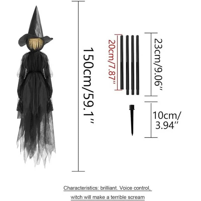 Set of 3 Halloween Decor for Indoors and Outdoors - Sound-Activated Witch
