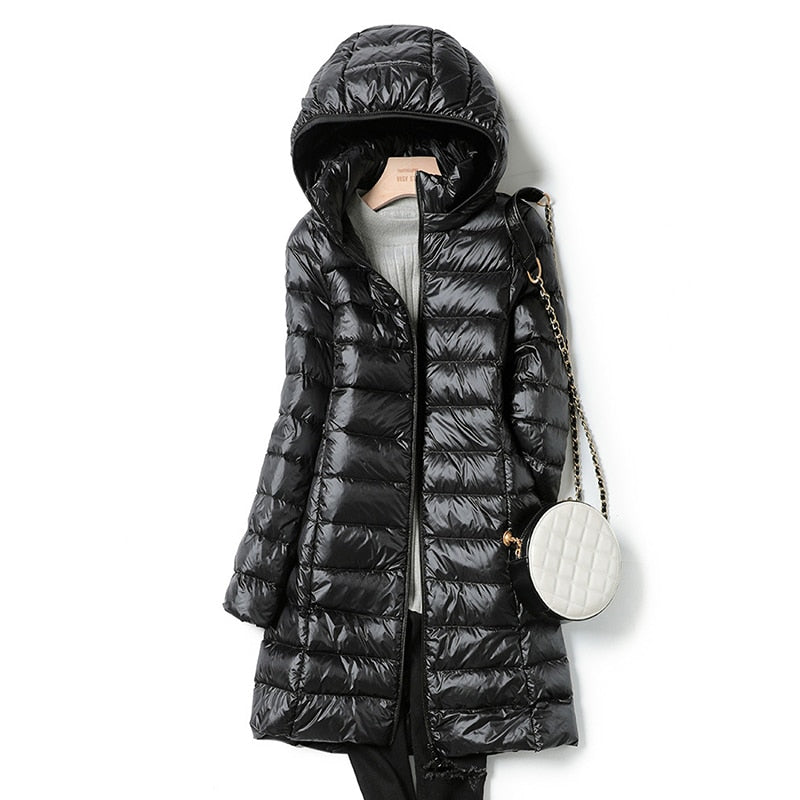 Women's Quilted Hooded Longline Puffer Coat | Feather-Light Insulation | Weatherproof Design | Comfortable Fit