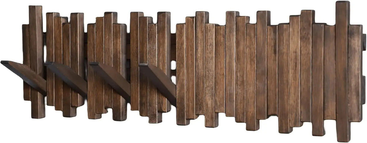 Wall-Mounted Coat Rack with Natural Wood Flip Down Hooks