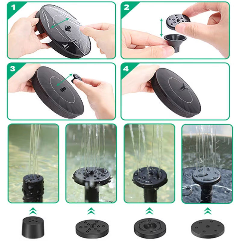 Solar-Powered Water Fountain for Garden & Bird Bath – No Battery, No Electricity Needed