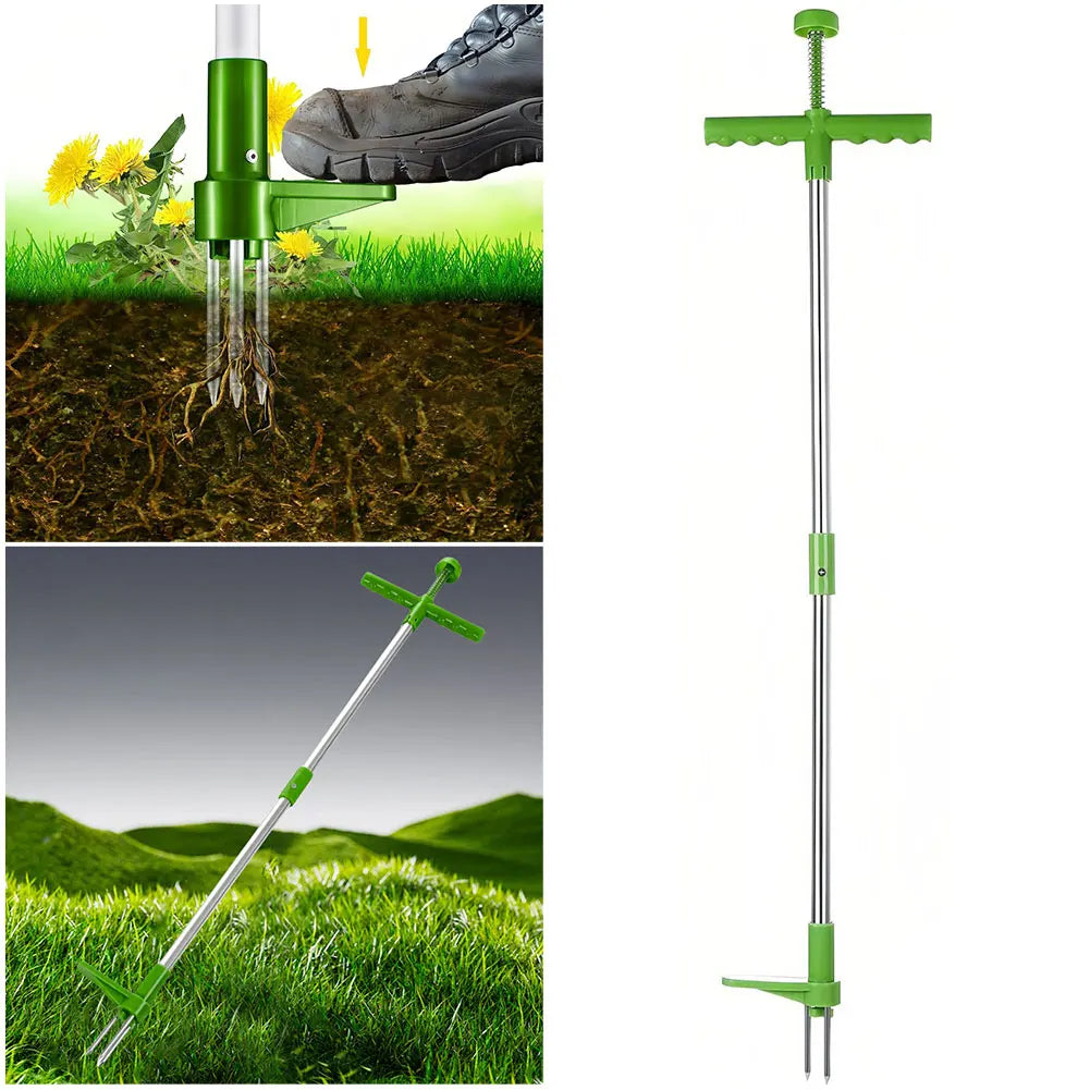 Ergonomic Stand-Up Weed Extractor with Root Grabbing Claw