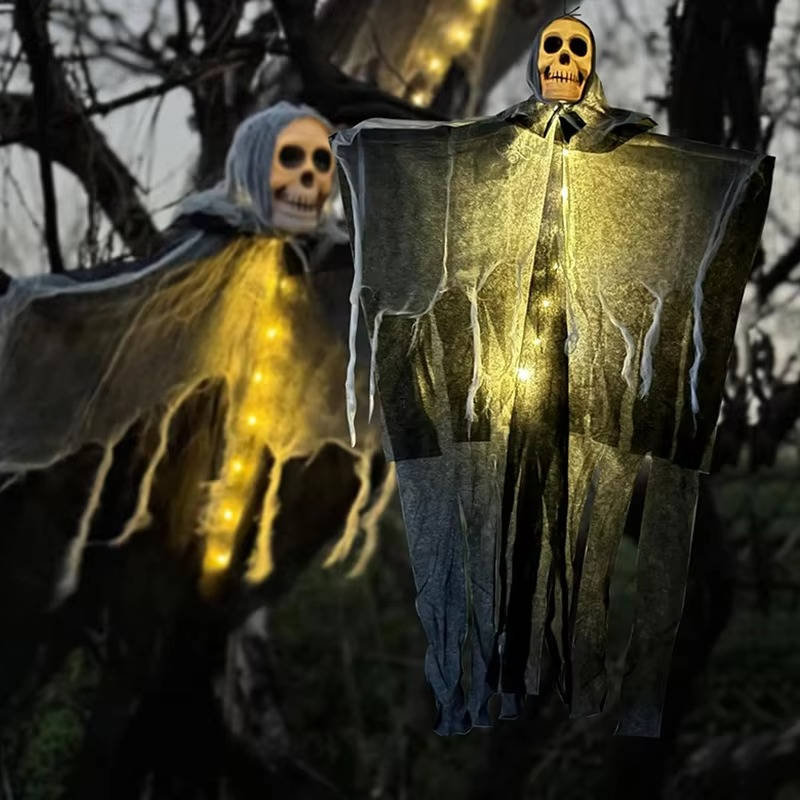 Set of Two Spooky Outdoor Halloween Skull Decorations