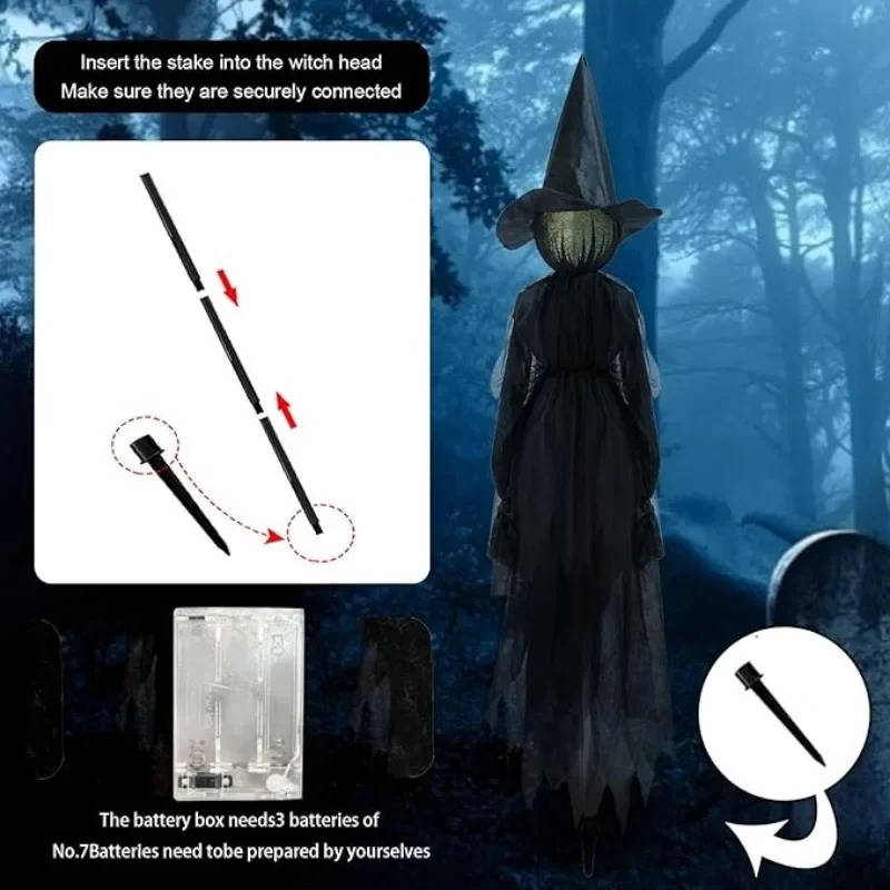 Set of 3 Halloween Decor for Indoors and Outdoors - Sound-Activated Witch