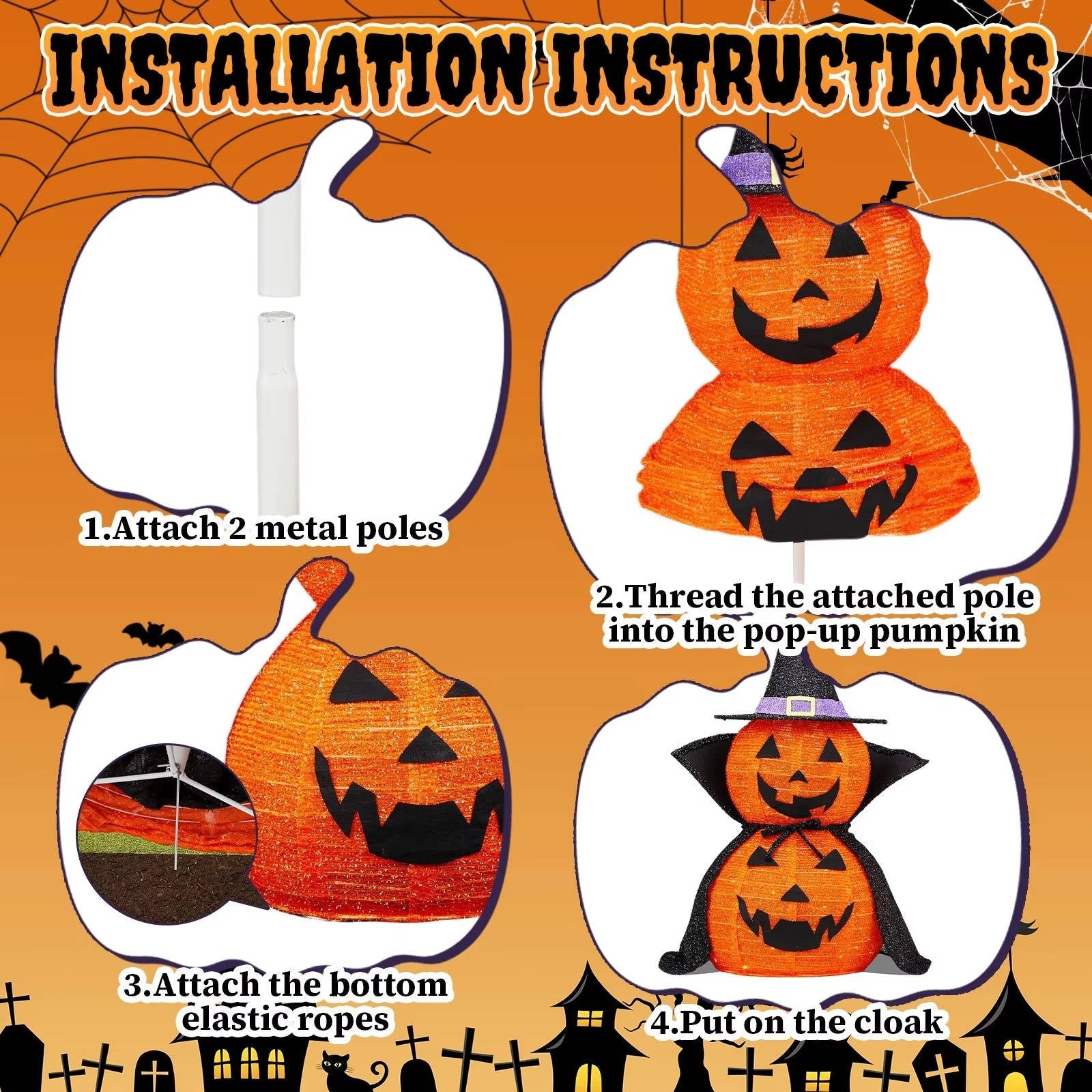 Set of 2 3ft Illuminated Halloween Pumpkin Decorations for Indoors & Outdoors