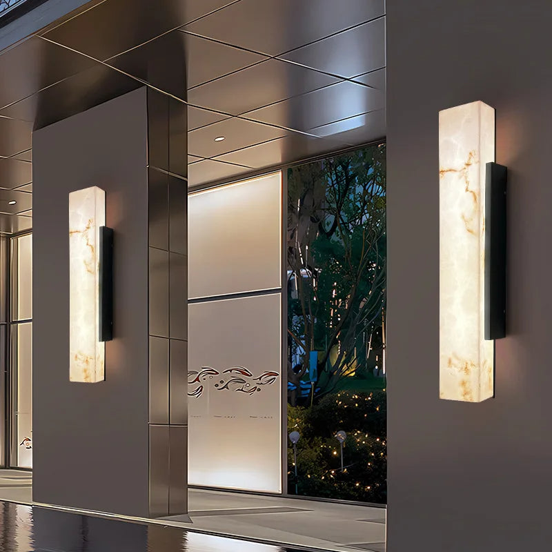 Elegant Outdoor Marble Wall Light with Stainless Steel Design