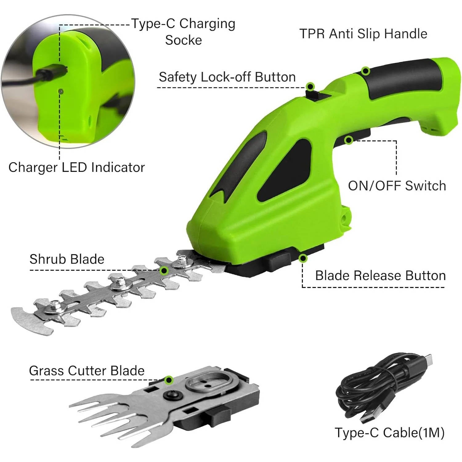 Cordless Rechargeable Garden Trimmer & Grass Cutter with Dual Blades