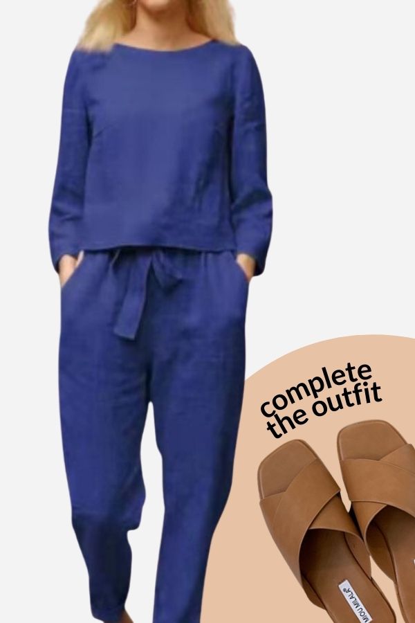 Women's Linen Two-Piece Set | Adjustable Waist Tie | Breathable Fabric | Versatile Wear