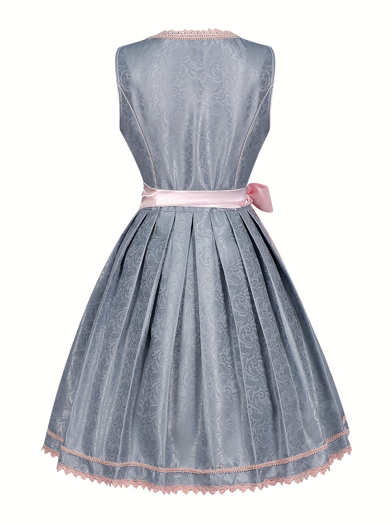 Women's Oktoberfest Midi Dress with Apron and Floral Lace Embroidery