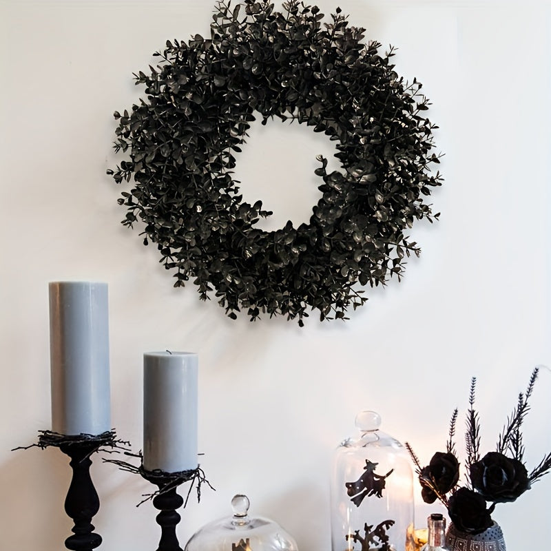 Black Halloween Wreath for Door and Wall – Weather-Resistant Spooky Decor