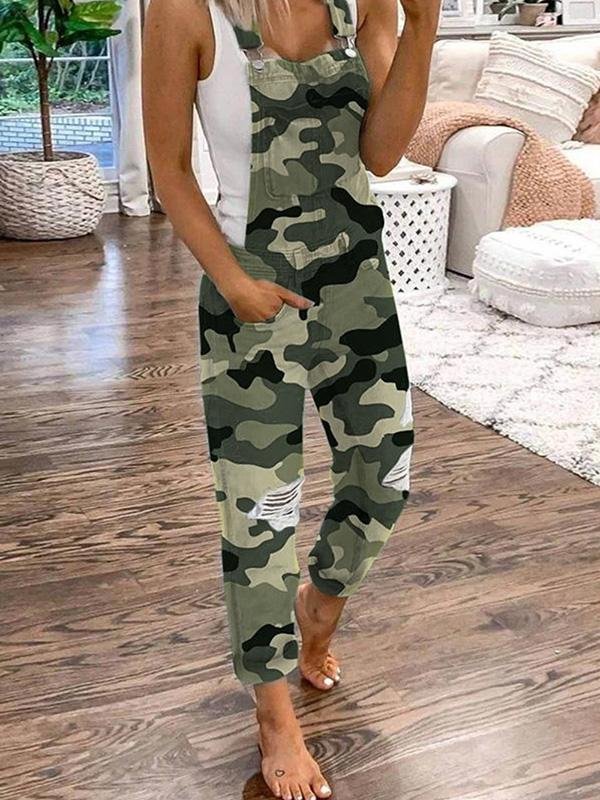 Women’s Distressed Denim Overalls | Adjustable Shoulder Straps & Ripped Design | Breathable Polyester | Casual Comfort