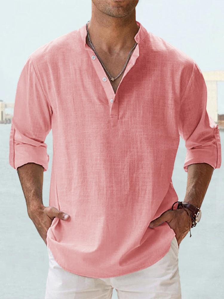 Men's Summer Shirt | Breathable Cotton & Linen Texture | Relaxed Fit & Rolled Sleeves | Versatile Casual Wear