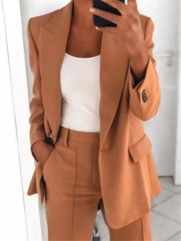 Women’s Tailored Pantsuit Set | Slim Knit Cardigan & Straight-Cut Trousers | Durable Craftsmanship | Versatile Office Wear
