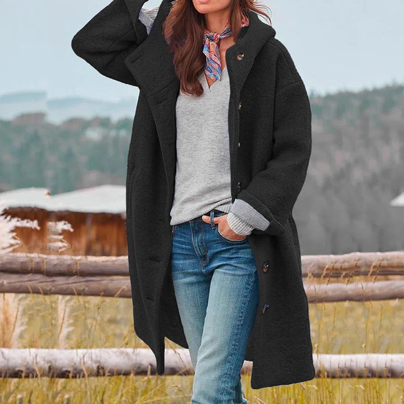 Women’s Wool Coat | Oversized Relaxed Fit | Button Front & Adjustable Cuffs | Windproof & Comfortable