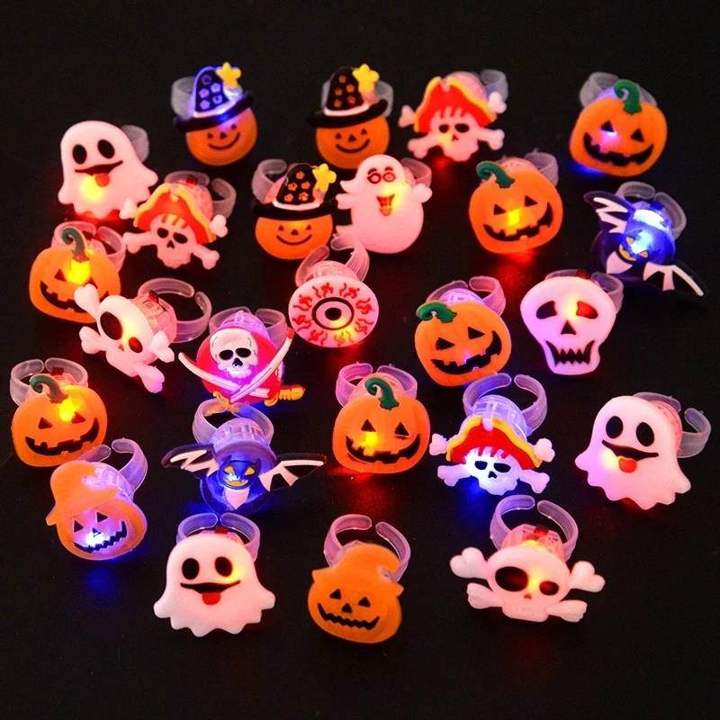 Halloween LED Glow Rings and Brooches Light-Up Costume Accessories