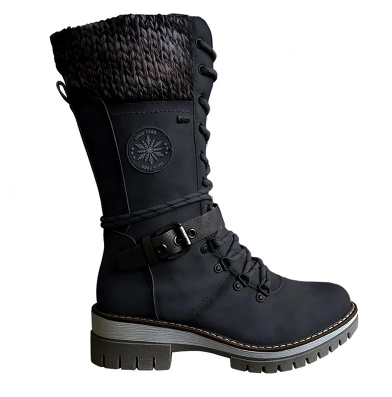 Women’s Knee-High Winter Boots | Water-Repellent PU Leather & Cotton Lining | Non-Slip Sole & Buckle Strap | Warmth and Traction
