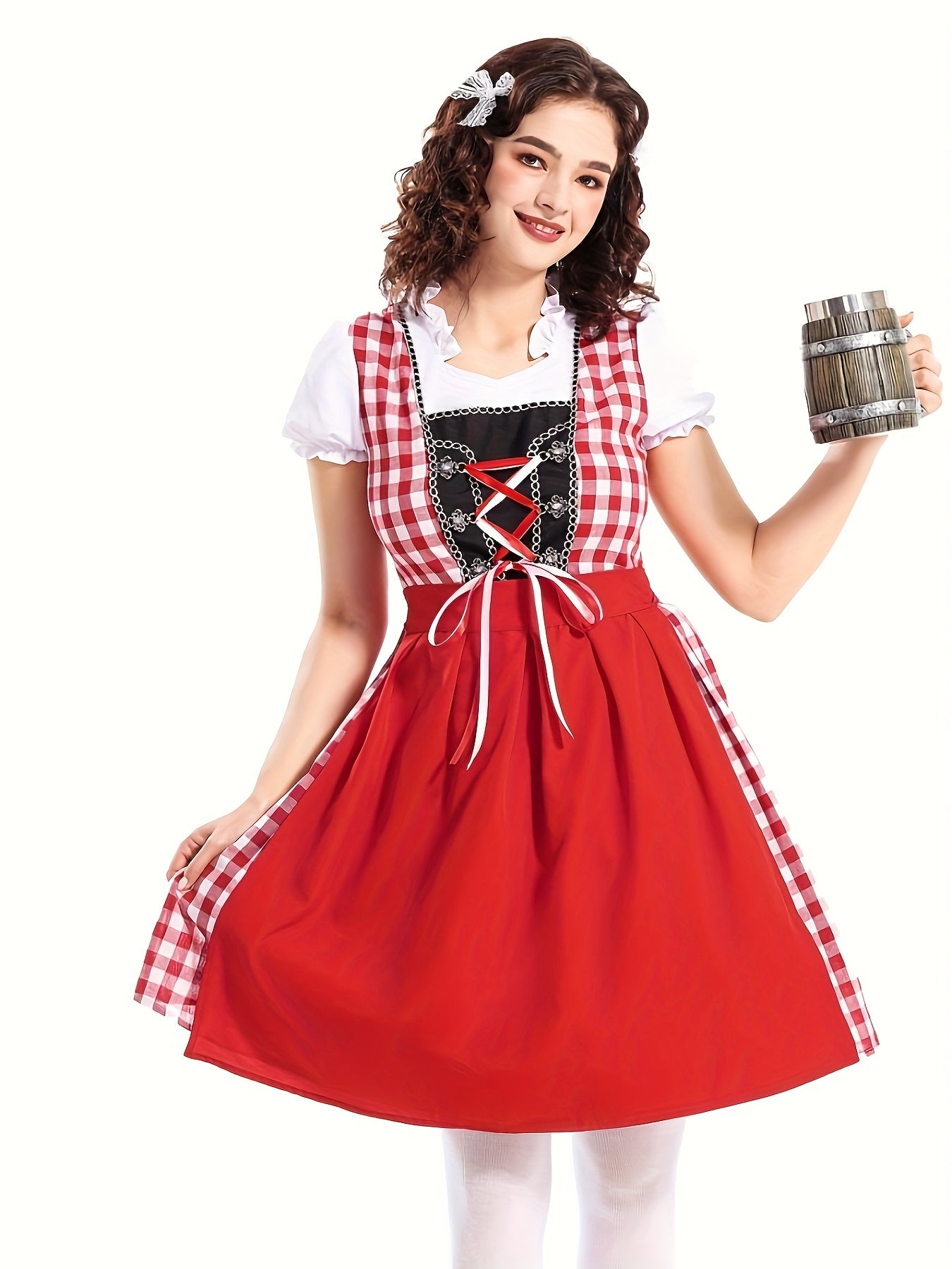 Women's Traditional Oktoberfest Dirndl Dress with Gingham Apron