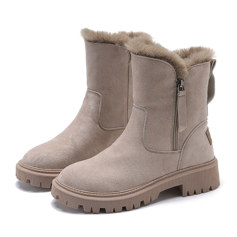 Women’s Ankle Winter Boots | Faux Fur Lining & Side Zipper | Chunky Lug Sole | Warm & Comfortable Fit
