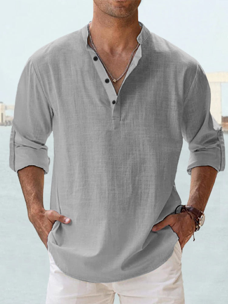 Men's Summer Shirt | Breathable Cotton & Linen Texture | Relaxed Fit & Rolled Sleeves | Versatile Casual Wear